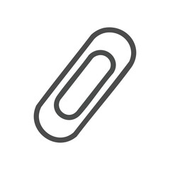 Simple Gray Paperclip Icon on Transparent Background, Angled View.