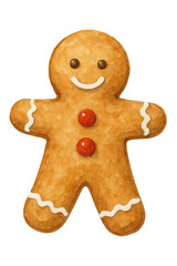 Gingerbread Man Cookie Illustration Festive Kitchen Watercolor Clipart Bright Colors Playful Design. Transparent background