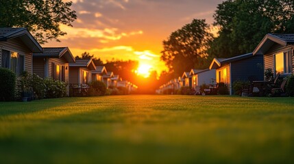 Sunset over a row of vacation homes