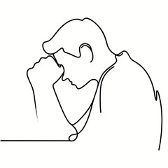 Abstract line drawing of a man feeling stressed and thoughtful  