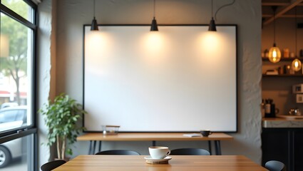 Commercial Display Mockup: Blank whiteboard in the cafe