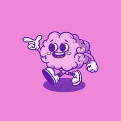 Cute funny brain retro character. Mental healt. Groovy, logo, icon, illustration, vector, sticker