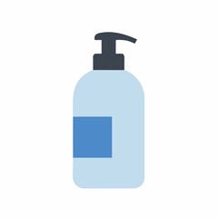 Light blue dispenser bottle with dark blue label and pump, isolated