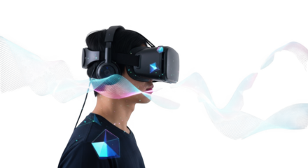 Immersive VR Headset Experience Technology PNG Virtual Reality Entertainment PNG Futuristic Gaming PNG Digital World PNG Advanced Simulation PNG