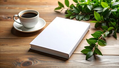 Book, coffee, and greenery on a wooden table