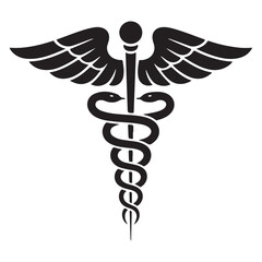 Iconic caduceus symbol with wings and serpent represents medicine and healthcare services