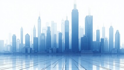 Futuristic Cityscape in Cool Tones With Reflective Surface