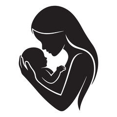 Silhouette of a loving mother tenderly holding and gazing at her newborn baby in a warm embrace