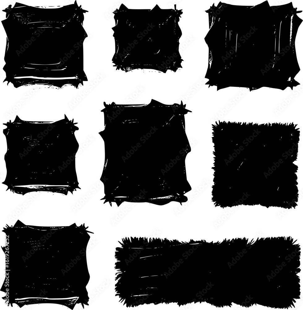 Fototapete black vector rough edge rectangles. grunge square frames set. jagged edge torn paper background coll