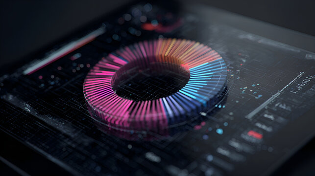 Circular graph displaying data analysis on futuristic touchscreen interface