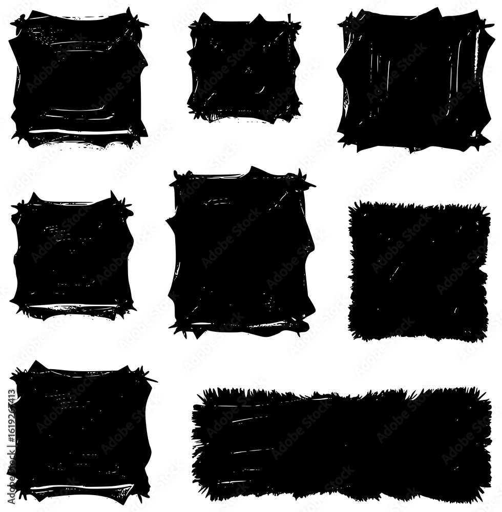 Aufkleber black vector rough edge rectangles. grunge square frames set. jagged edge torn paper background coll