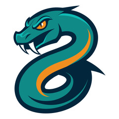 Fierce teal and orange serpent mascot with sharp fangs and glowing eyes