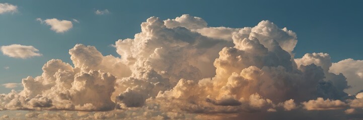 Vivid Cloudscape with Large Fluffy Clouds in Blue Sky During Sunset
