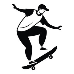 Black and white illustration of a person skateboarding