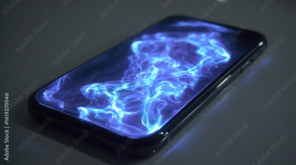 Poster smartphone displaying abstract blue light patterns