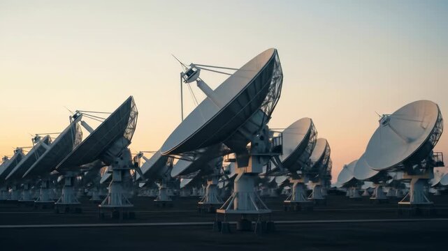 Numerous Satellite Dishes at Sunset