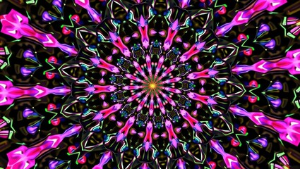 Vibrant Psychedelic Mandala Pattern with Intricate Geometric Symmetry and Vivid Colors