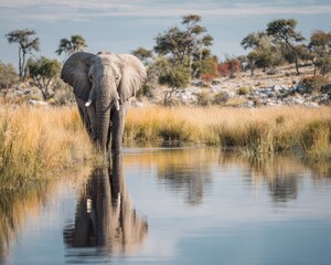 Fototapeta premium Authentic African Elephant in Botswana Wild Premium President S Day Safari Nature Scene for Summer Travel Adventure Social Media Campaigns