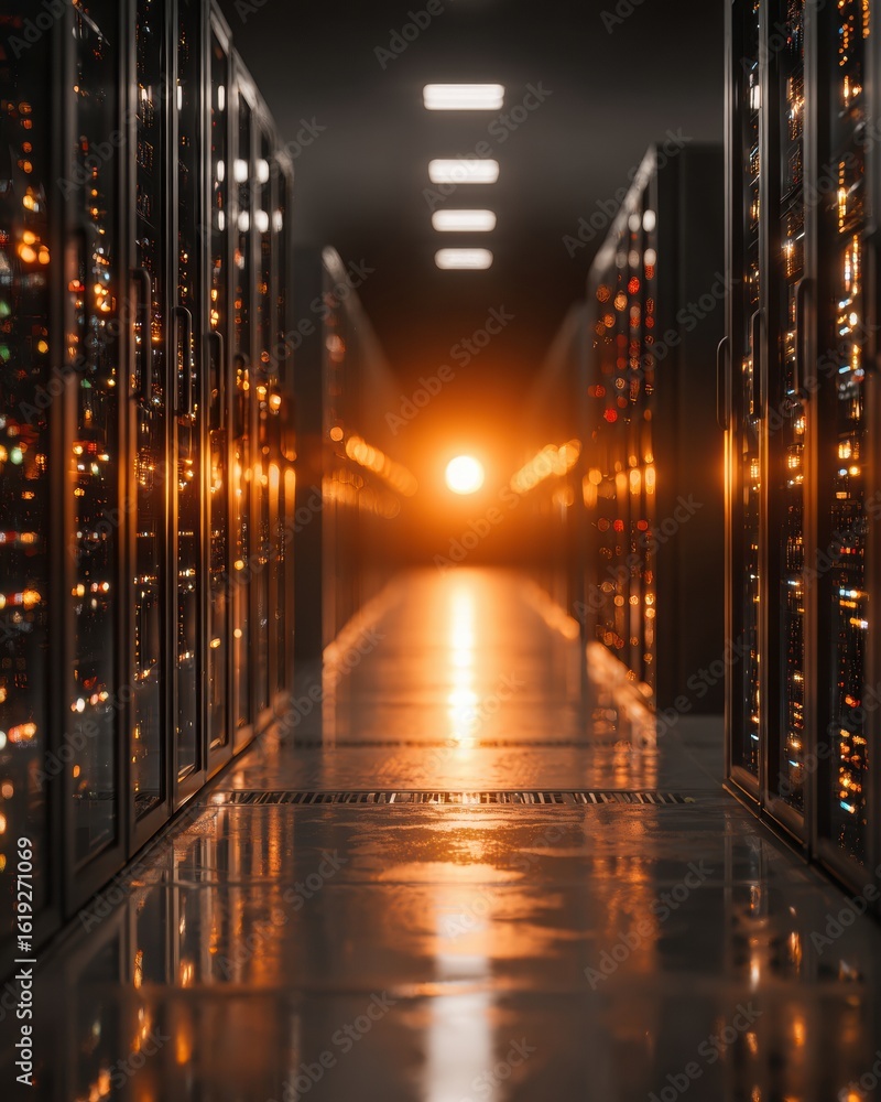 Poster modern high-quality blinking led server racks in data center professional digital infrastructure for