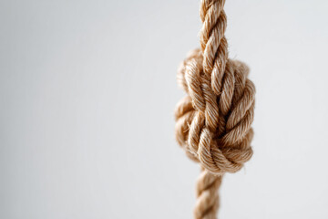 Natural beige twine rope tied in loop knot hanging mid air
