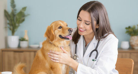 Heartwarming image of compassionate veterinarian with golden