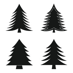 Four stylized black christmas trees on white background