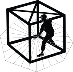 Geometric cube illusion design with intersecting black lines