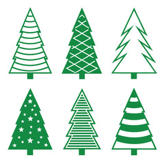 Obraz premium Six stylized green Christmas trees with different patterns
