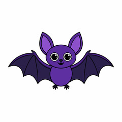 A cute purple cartoon bat character with big adorable eyes. This friendly flying mammal illustration is perfect for Halloween themes, isolated on a white background.