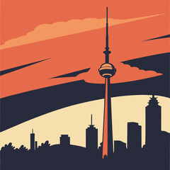 Modern city skyline silhouette with distinctive tower accents