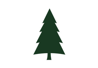 Obraz premium Simple pine tree silhouette icon in dark green. Minimalist evergreen fir tree graphic for nature and forest themes.