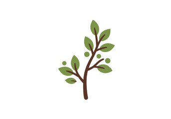 Obraz premium A simple illustrated icon of a young tree branch with green leaves and berries, symbolizing nature, growth, and ecology.