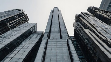 Fototapeta premium Tall Modern Skyscraper Building in Urban Cityscape with Glass Facade and Overcast Sky