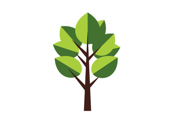 Obraz premium Flat design illustration of a simple green tree with lush leaves, symbolizing nature, growth, and ecology on a white background.