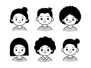 Cute cartoon children's avatars in various hairstyles.