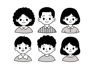 Cute Cartoon Children's Profile Icons in Monochrome