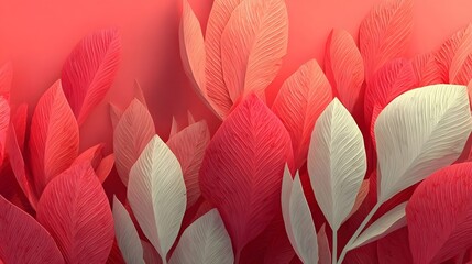 Abstract red and white leaf patterns on background