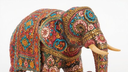 Intricately Decorated Elephant Figurine Showcasing Vibrant Indian Cultural Motifs and Intricate Beadwork