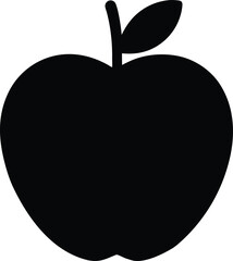 Black silhouette of an apple with a stem and leaf on white background fruit