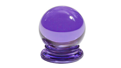 A vibrant purple glass sphere, seemingly a crystal ball, sits atop a small, matching base.  The sphere reflects light, showing a subtle inner shimmer