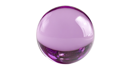 A smooth, lustrous, translucent, amethyst-colored sphere, seemingly of glass or crystal