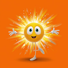 Bright sun with radiating light, centered cartoon character representing 'Jack', energetic and modern design, vibrant colors (orange, yellow, white), minimalistic style