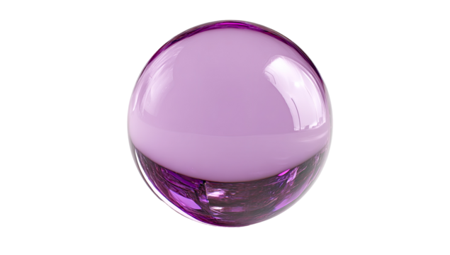 A smooth, lustrous, translucent, amethyst-colored sphere, seemingly of glass or crystal - Powered by Adobe