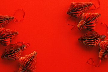 Shining Christmas Ornaments of Red Paper, winter seasonal holiday decorations as flashlight or...
