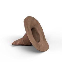 Vintage Brown Witch Hat with Textured Fabric on White Background. 3D Illustration. File with Clipping Path