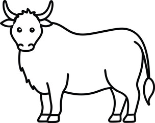 Line Art Drawing of a Yak with Horns on a White Background cattle bovine