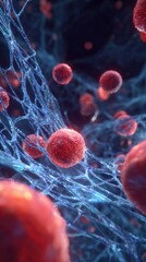 3D visualization showing sickled erythrocytes blocking blood flow in capillary networks.