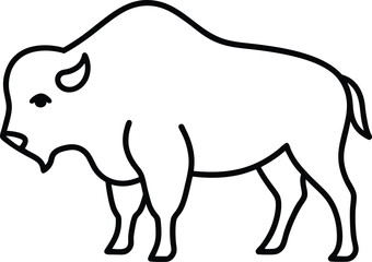 Simple Line Drawing of a Bison Standing on a White Background buffalo wild animal