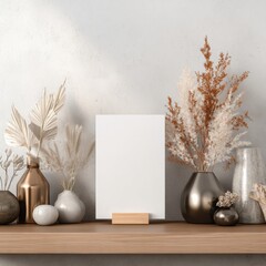 Modern Minimalist Mockup: Blank Poster with Dried Flowers
