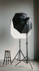 Studio Photography Setup: Minimalist Backdrop, Lighting, and Stool